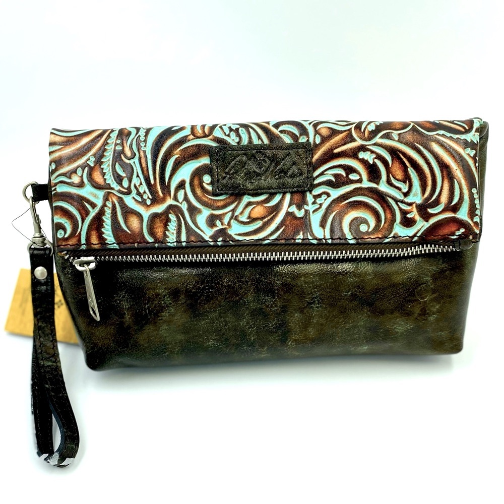 PATRICIA NASH 🌸 Valerie tooled turquoise fold over clutch NWT